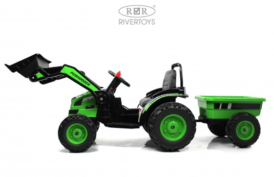 Детский электромобиль трактор-погрузчик с прицепом HL395 зеленый