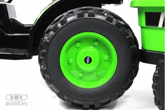 Детский электромобиль трактор-погрузчик с прицепом HL395 зеленый