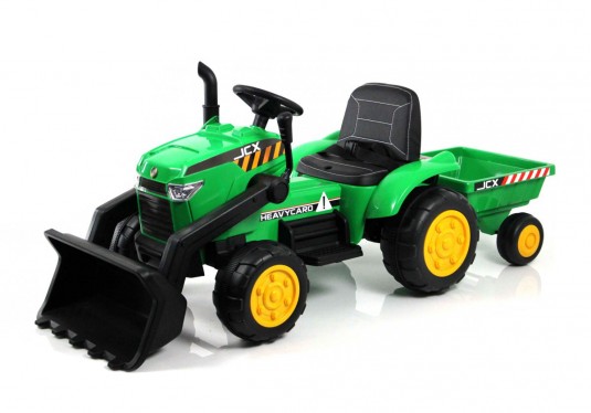Детский электромобиль трактор-погрузчик с прицепом P222PP зеленый