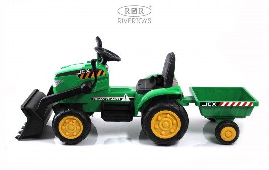 Детский электромобиль трактор-погрузчик с прицепом P222PP зеленый